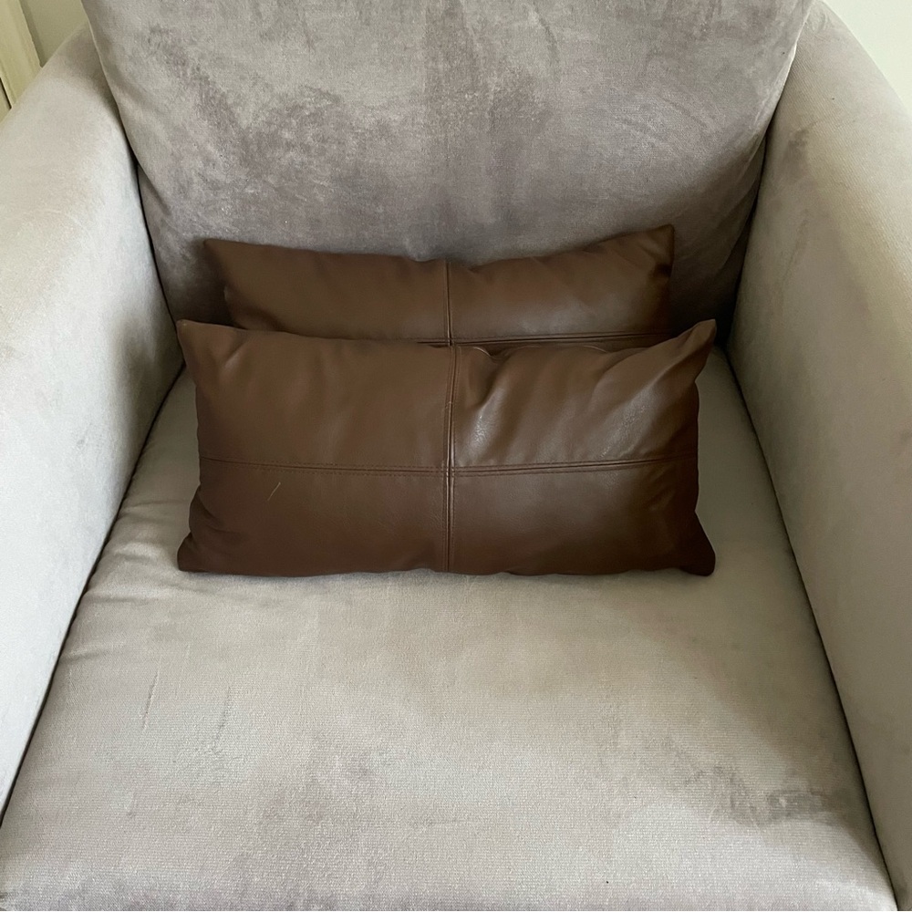 Set of Four Faux Leather Throw Pillows in Brown and Tan - Picture 5 of 9